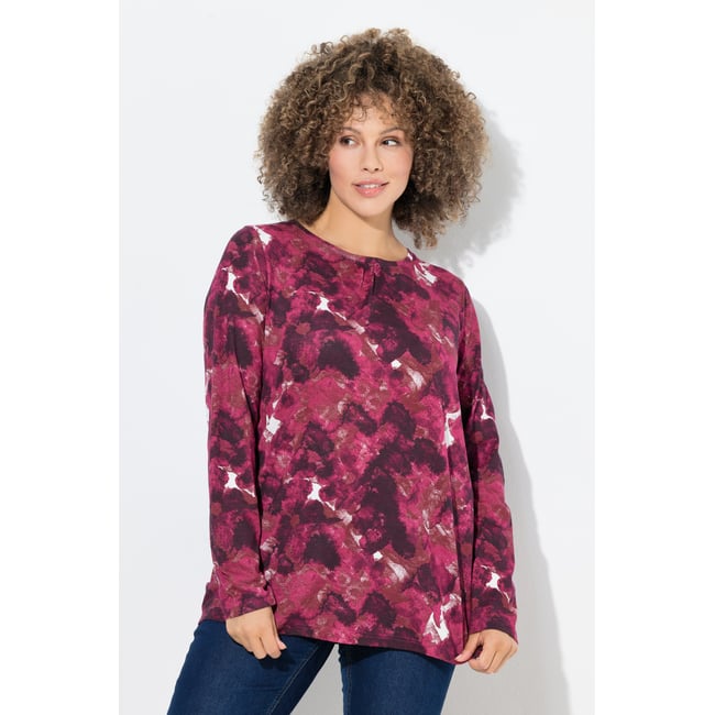 T-shirt à motif floral. Coupe évasée rouge vin foncé <span itemprop=