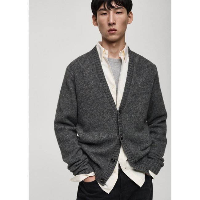 Cardigan maille laine mélangée gris chiné moyen <span itemprop=