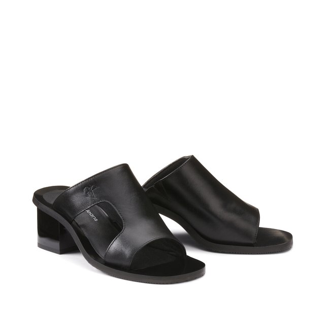 Mules à talon en cuir, fabriquées en Europe noir <span itemprop=