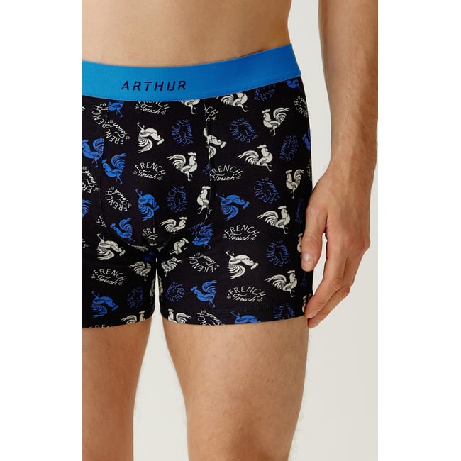 Boxer en coton, imprimé coq noir <span itemprop=