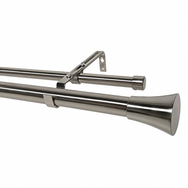 Kit double tringle à rideaux extensible, embouts pommeau argent <span itemprop=