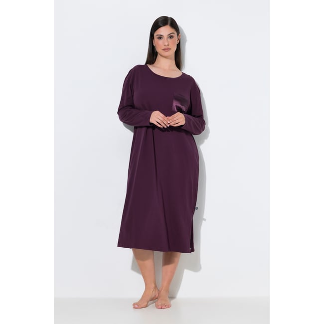 Chemise de nuit à col rond et manches prune foncé <span itemprop=
