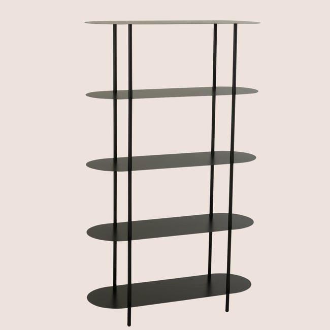 Etagère bibliothèque en métal noir 5 tablettes - OVALO Couleur noir <span itemprop=