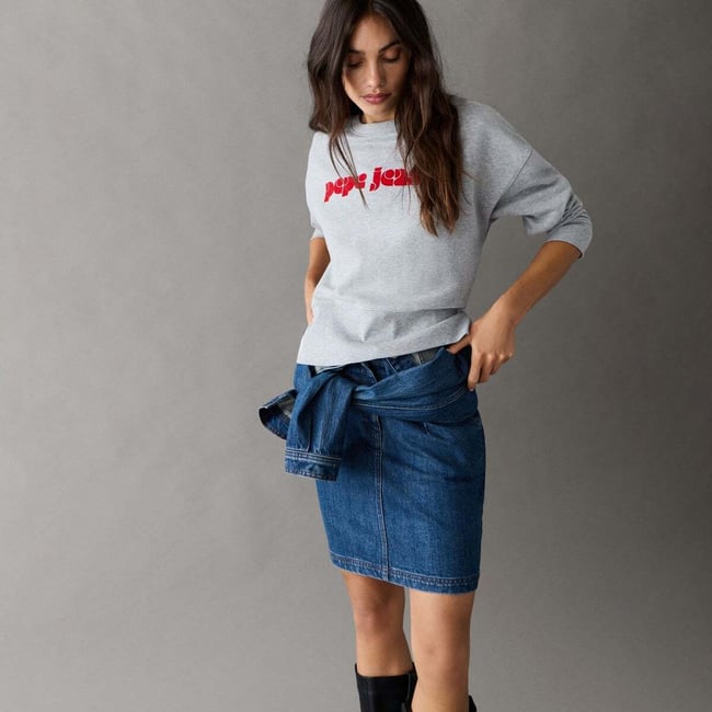 Sweat-Shirt À Col Rond Avec Logo Rétro gris chine <span itemprop=