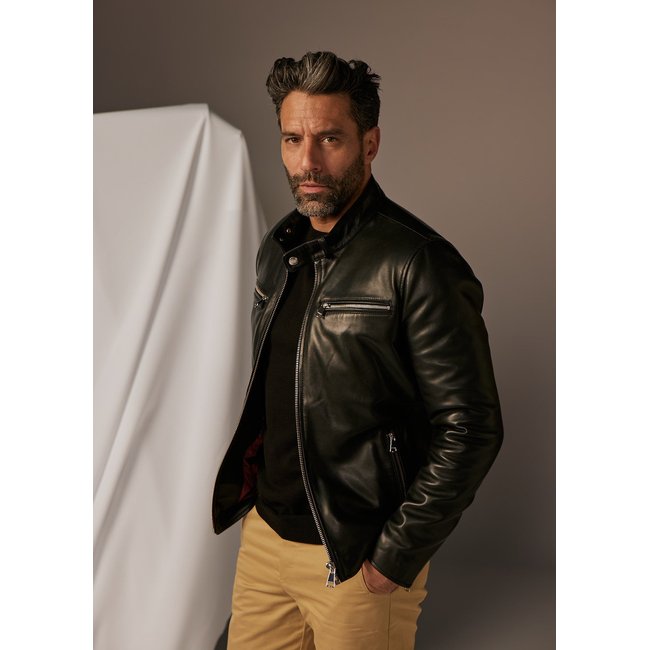 Blouson en cuir STEEL SELECT noir <span itemprop=