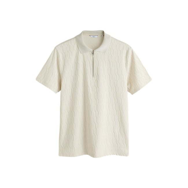 Polo habillé à motif jacquard écru <span itemprop=