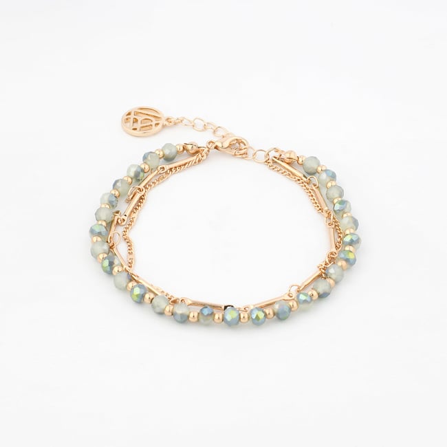 Bracelet multi rangs avec perles à facettes vertes vert <span itemprop=