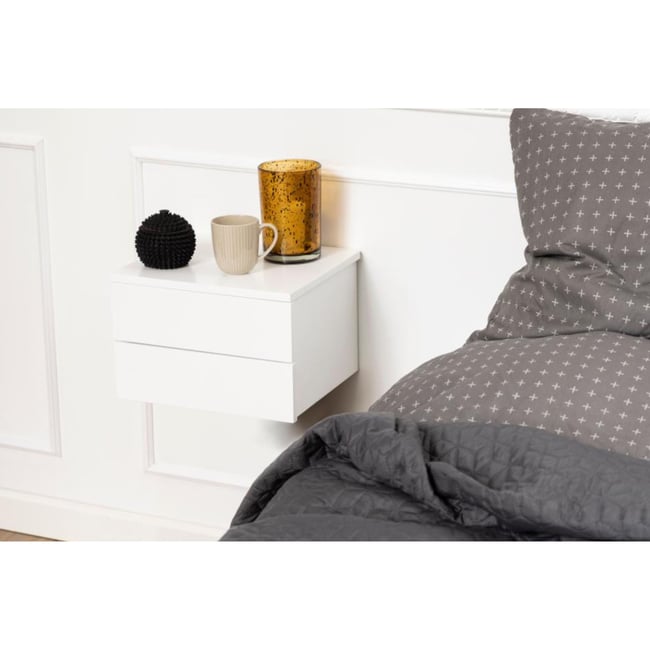 Table de chevet suspendu 2 tiroirs - AIX Couleur blanc <span itemprop=