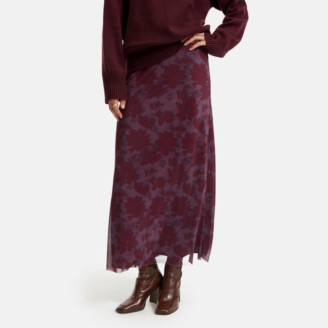 Jupe longue, imprimé floral, en maille résille imprimé <span itemprop=