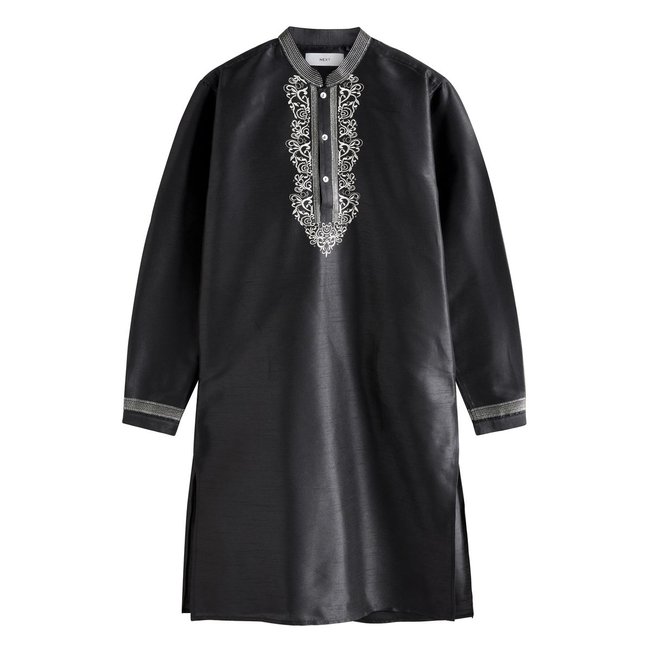 Chemise style kurta longue noir <span itemprop=