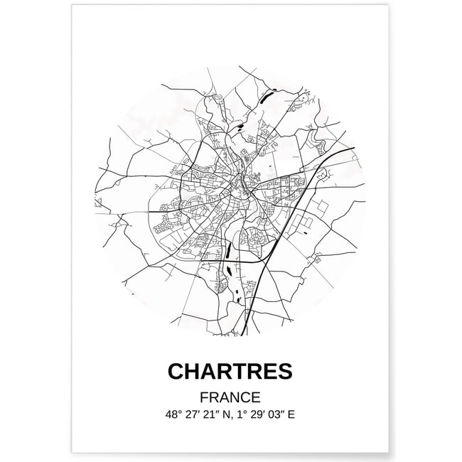 Affiche Carte Chartres Couleur blanc <span itemprop=