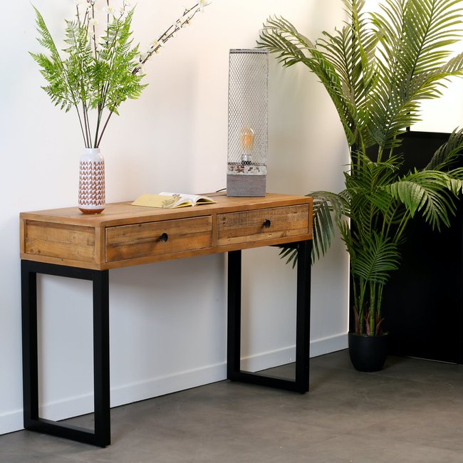 Console d'entrée 2 tiroirs en bois recyclé BRISBANE Couleur bois naturel <span itemprop=