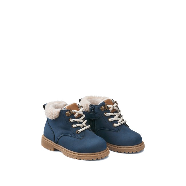 Bottines zippées et à lacets doublées polaire bleu marine <span itemprop=