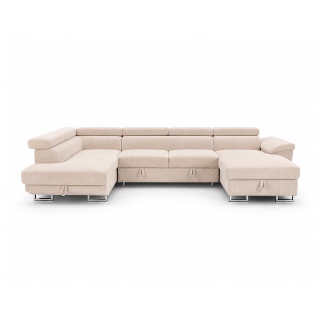 Canapé panoramique convertible velours côtelé, BAOJI Couleur beige <span itemprop=