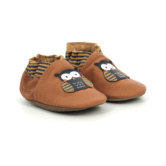 Roddeez Chaussons cuir hibou choux camel Robeez | La Redoute