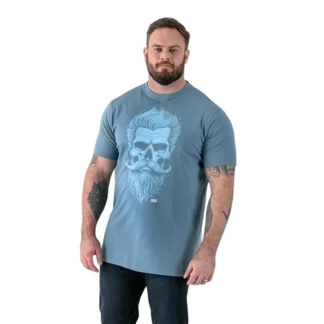 T-shirt manches courtes motif/style crâne barbu taille grand MILLER bleu sarcelle clair imprimé <span itemprop=