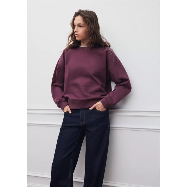 Sweat détail strass lie de vin <span itemprop=