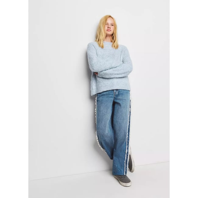 Jean wide leg coutures effilochées bleu moyen <span itemprop=