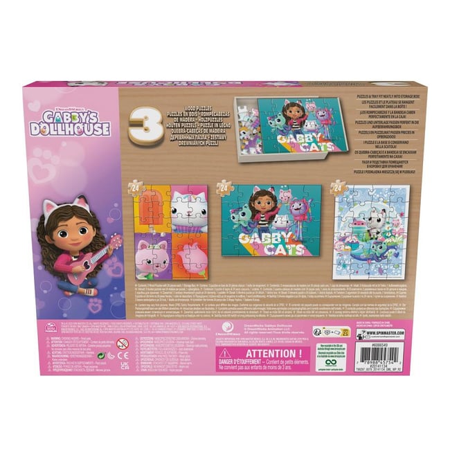 Boite 3 puzzles bois fsc gabby et la maison magique - SPINMASTER