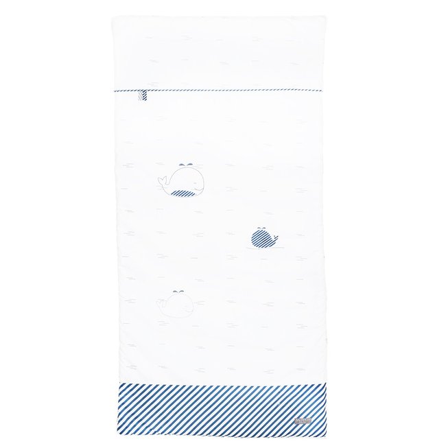 Edredon lit bébé en coton blanc/bleu <span itemprop=