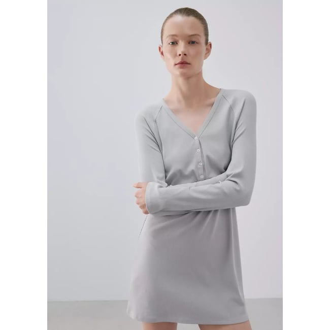 Chemise de nuit en coton et viscose à encolure en V - MANGO