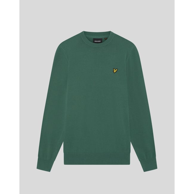 Pull en coton col rond vert everglade <span itemprop=
