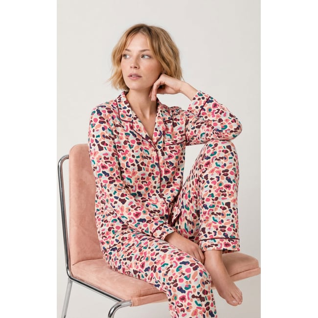 Pyjama boutonné en modal imprimé Léopoldine multicolore <span itemprop=
