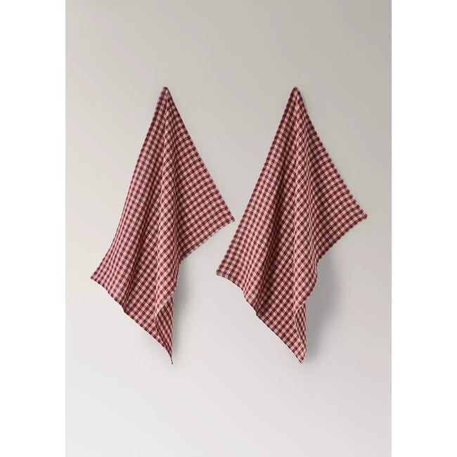Lot de 2 torchons de cuisine 100 % lin à carreaux de Noël Couleur rouge <span itemprop=