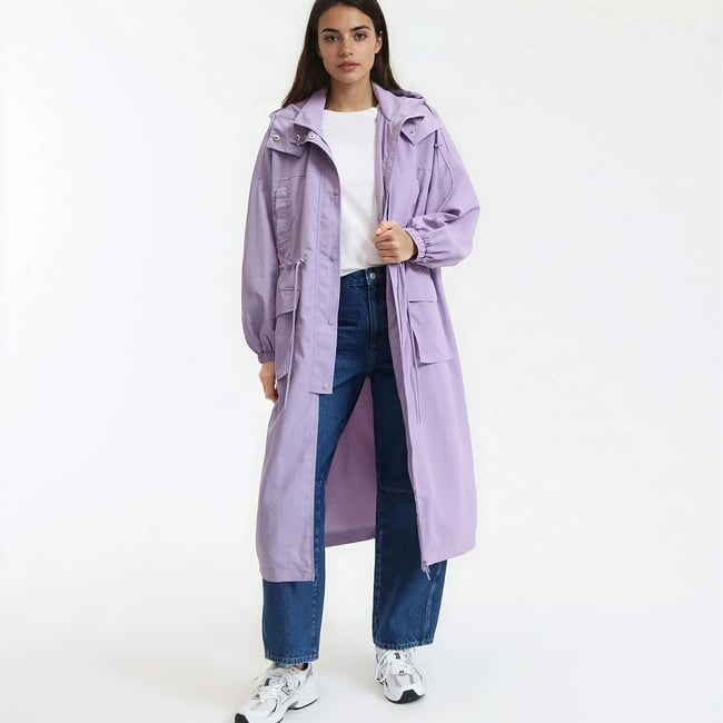 Coupe-vent light, mi-long, capuche fixe, fermeture zippée, mi-saison  violet parme <span itemprop=