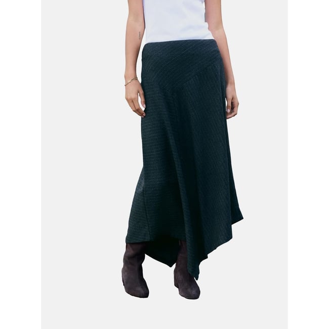 Jupe mi-longue à ourlet asymétrique gris à rayures <span itemprop=