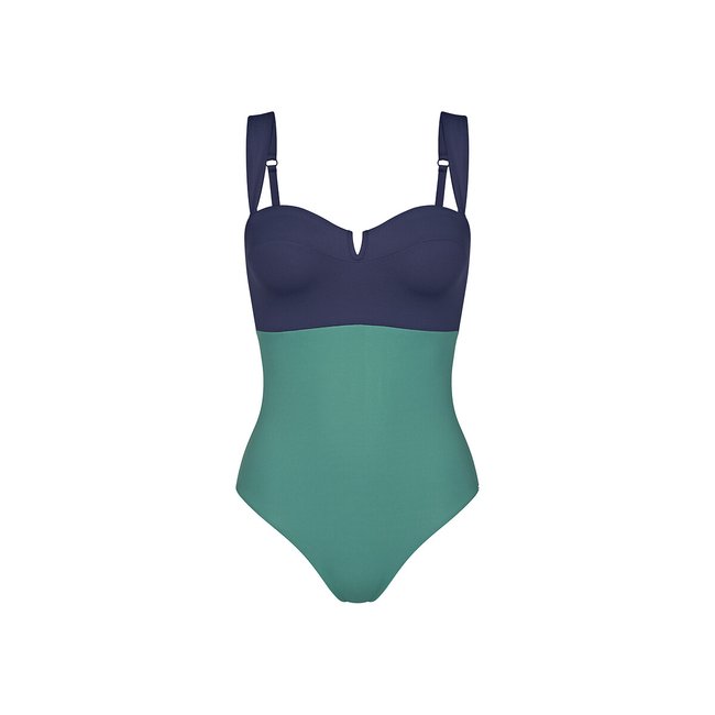 Maillot 1 pièce ampliforme Summer Glow bicolore vert/marine <span itemprop=