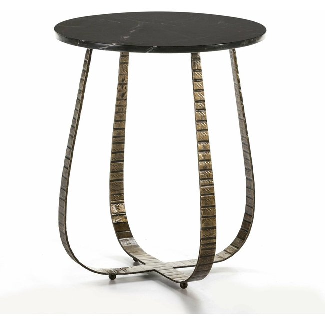 Table d'appoint en marbre, ronde, Arandaz Couleur noir, or <span itemprop=