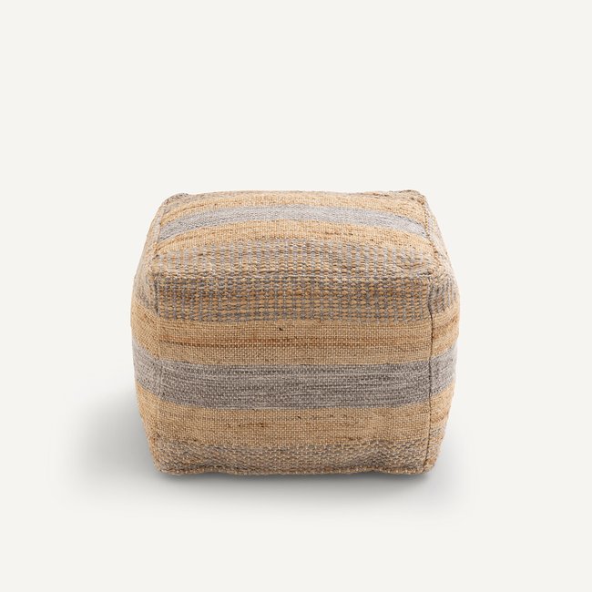 Pouf jute/laine, Touba naturel/gris silver <span itemprop=