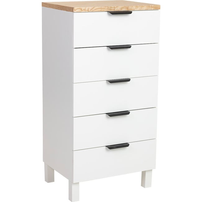 Chiffonnier en bois 5 tiroirs rectangulaire Couleur blanc et bois naturel <span itemprop=