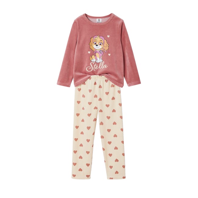 Pyjama Pat'Patrouille en velours rose/écru <span itemprop=