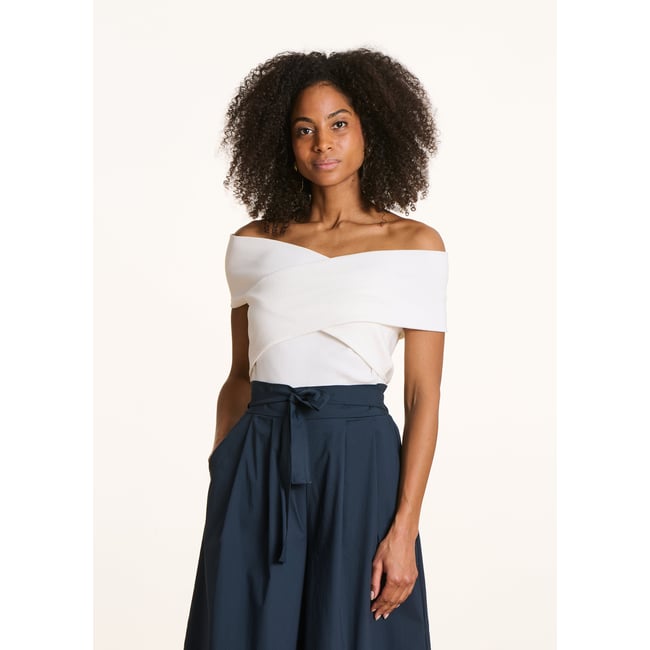 T-shirt ajusté col bardot croisé - LA FEE MARABOUTEE