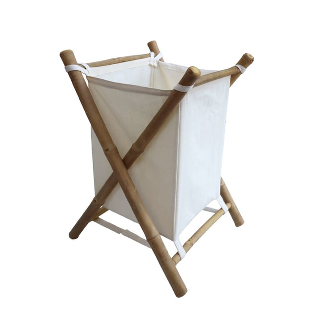 Panier à linge pliant en bambou et tissu FIDJI Couleur naturel <span itemprop=