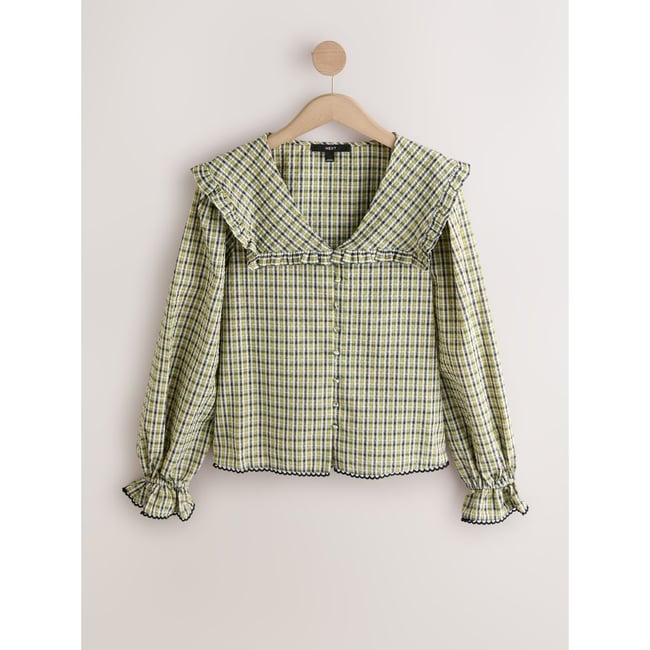 Chemisier oversize à manches longues carreaux verts/noirs <span itemprop=