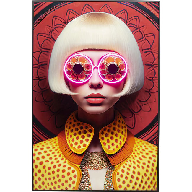 Tableau encadré LED Fancy Blonde Lady 75x55cm jaune <span itemprop=