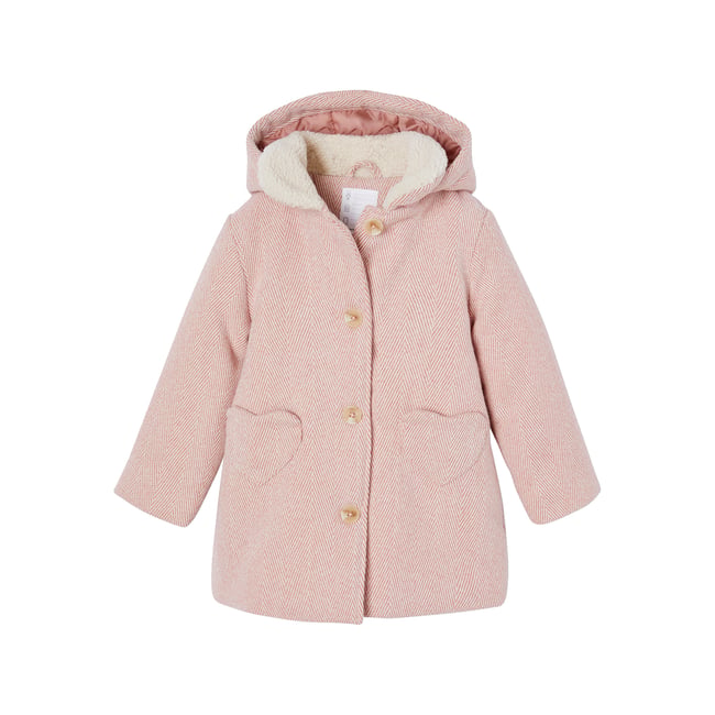 Manteau à Capuche En Laine Bébé Fille VERTBAUDET - Marine, Taille 24 Mois (86 Cm), Capuche Bordée Fausse Fourrure, Poches Cœur