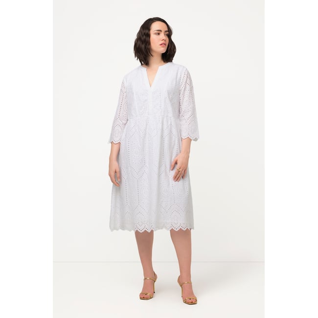 Robe midi en dentelle ajourée. Col tunisien - ULLA POPKEN