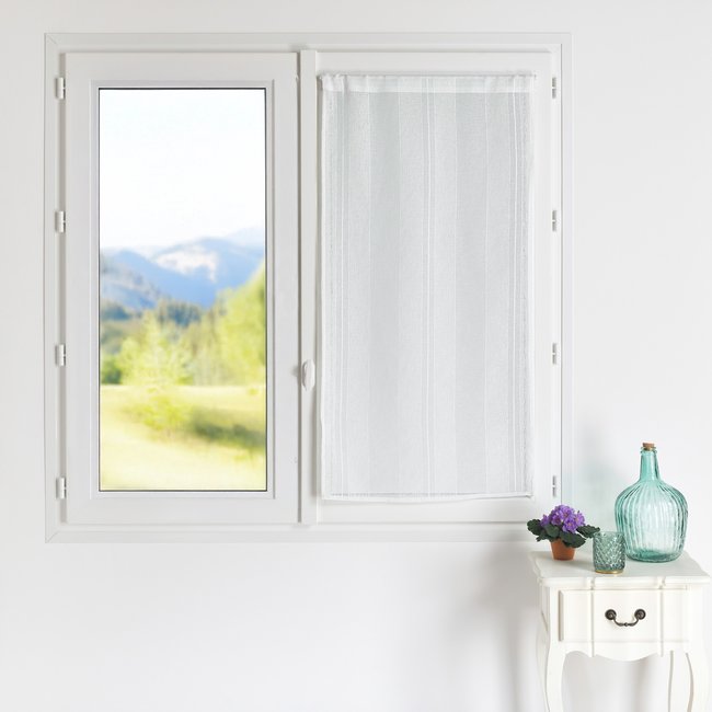 Petit voilage droit uni à rayures fantaisie blanc <span itemprop=