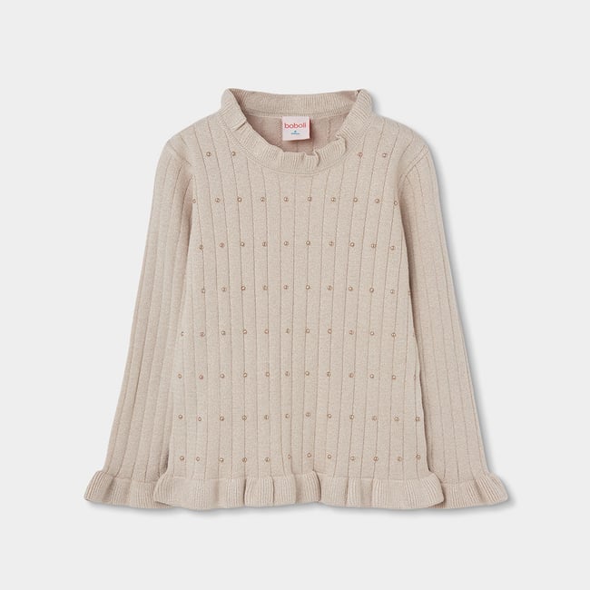 Pull fille avec strass beige <span itemprop=