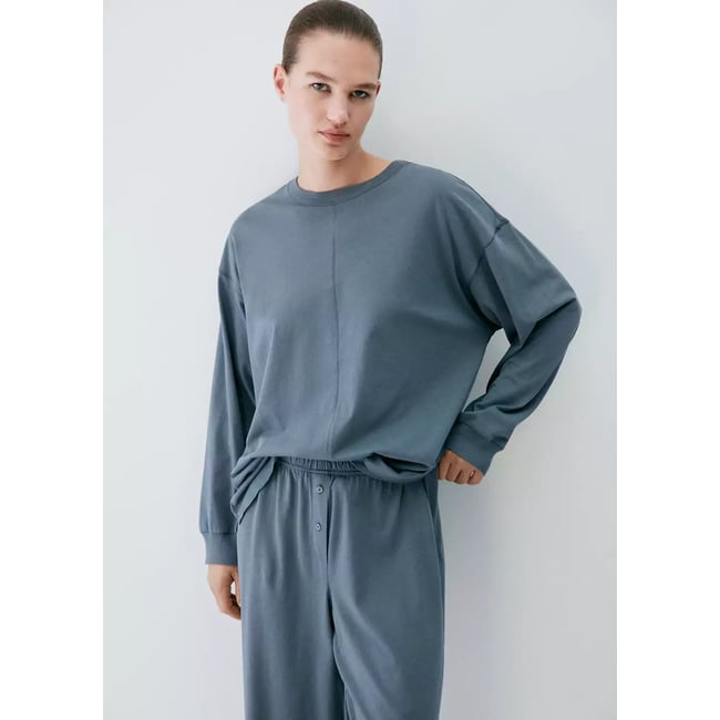 T-shirt de pyjama 100 % coton bleu <span itemprop=