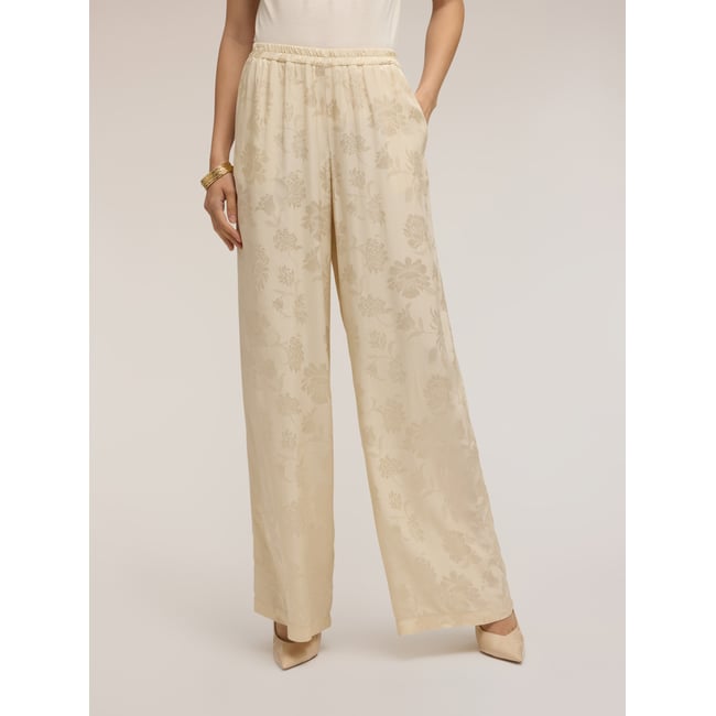 Pantalon palazzo jacquard beige <span itemprop=