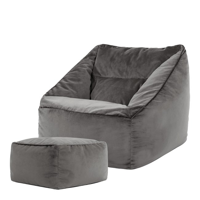 Pouf fauteuil et son repose-pied velours carré - NATALIA - ICON