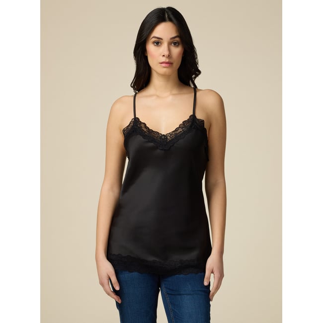 Top lingerie en satin et dentelle noir <span itemprop=