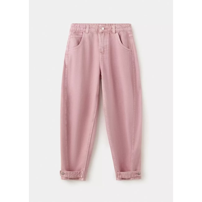 Jean ballon ourlet ajustable rose <span itemprop=