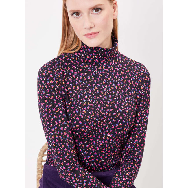 Top col roulé imprimé RON violet confetti <span itemprop=