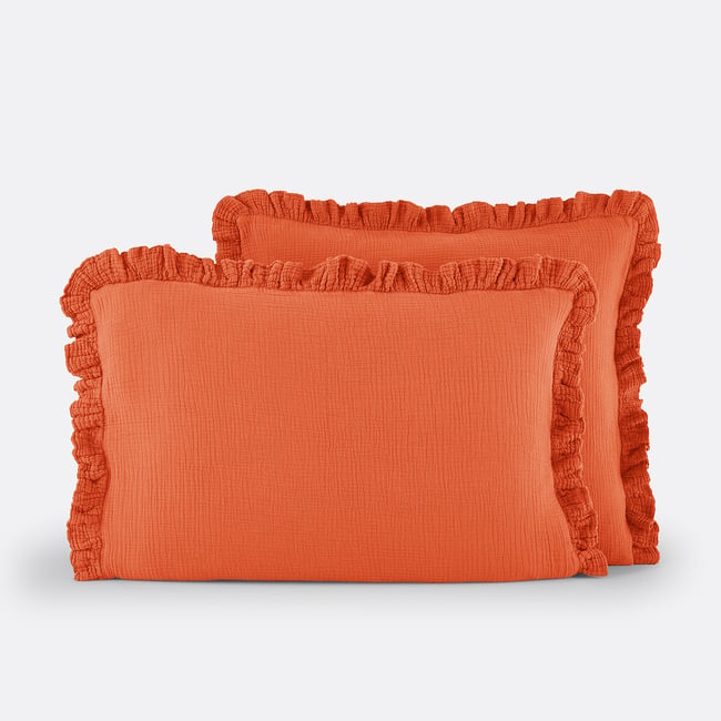Taie d'oreiller enfant unie gaze de coton, Kumla  orange <span itemprop=